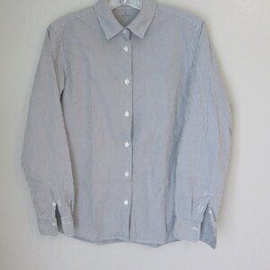 MUSE Gray & White Pinstripe Long Sleeve Size S Collar Button Cotton Blouse